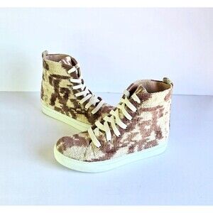 ELYSIAN Emily Morrison Ankara Ikat Silk Velvet High Top Sneakers 38 Rustic Oak